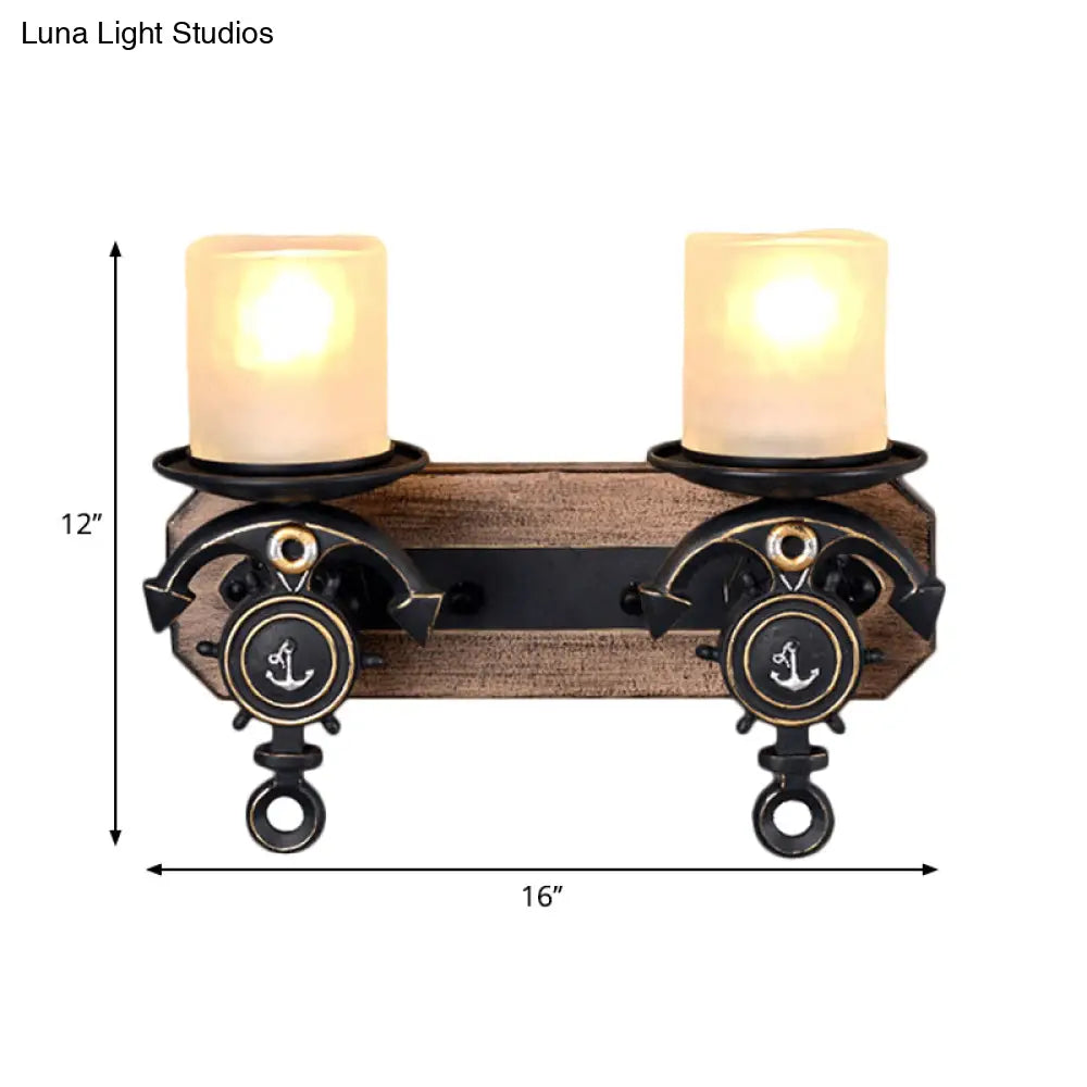 Candle Wall Lamp - Country Style Opal Glass Sconce With 1/2-Bulb: Black & Gold Resin Anchor Design