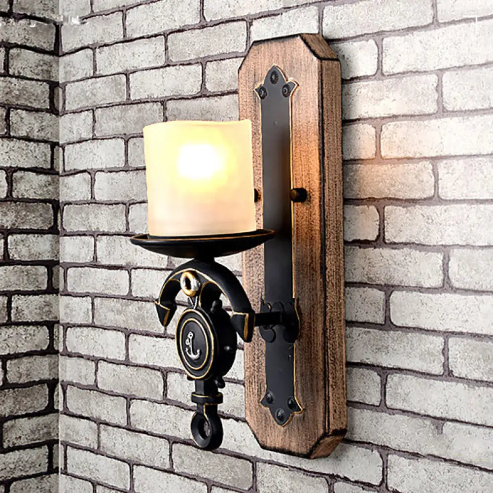 Candle Wall Lamp - Country Style Opal Glass Sconce With 1/2-Bulb: Black & Gold Resin Anchor Design 1