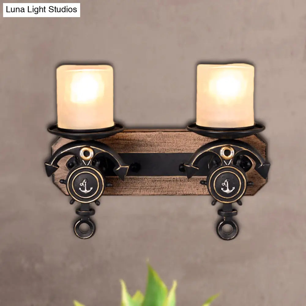 Candle Wall Lamp - Country Style Opal Glass Sconce With 1/2-Bulb: Black & Gold Resin Anchor Design