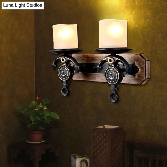 Candle Wall Lamp - Country Style Opal Glass Sconce With 1/2-Bulb: Black & Gold Resin Anchor Design