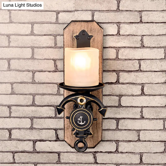 Candle Wall Lamp - Country Style Opal Glass Sconce With 1/2-Bulb: Black & Gold Resin Anchor Design