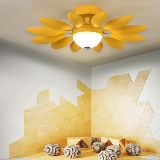 Candy Colored Metal Leaf Ceiling Light For Kindergarten - Single Head Fixture Yellow
