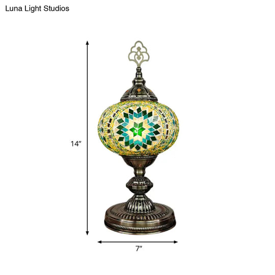 Moroccan Stained Art Glass Nightstand Lamp - Oblong Single Bulb Night Light In Beige/Red/Blue For