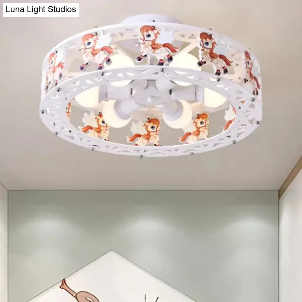 Carousel 6-Light Metal Ceiling Mount For Kindergarten - White Flush Light
