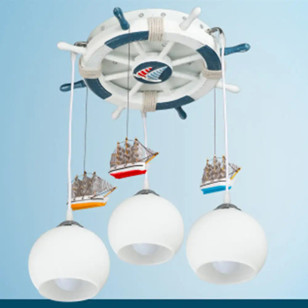 Cartoon 3 Bulb Cream Glass Dome Ceiling Light – Flush Mount With Rudder Canopy (White) White / 18’