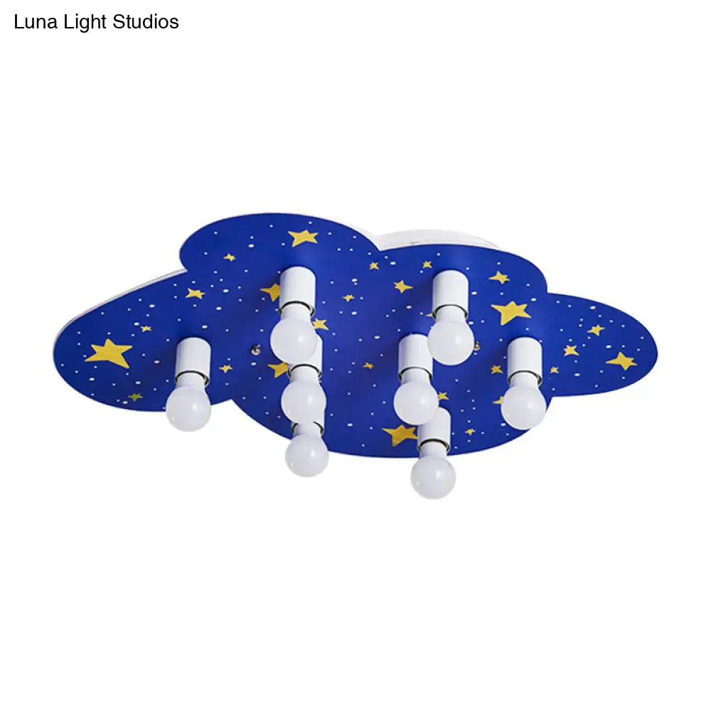 Cartoon Acrylic 8-Light Starry Sky Ceiling Mount Lamp - Blue Flush For Kids Room