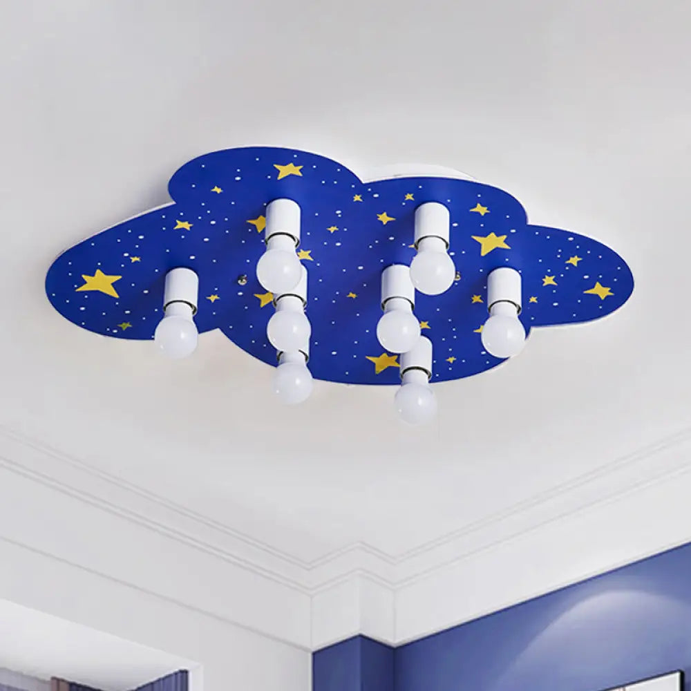 Cartoon Acrylic 8 - Light Starry Sky Ceiling Mount Lamp - Blue Flush For Kids Room