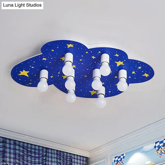 Cartoon Acrylic 8-Light Starry Sky Ceiling Mount Lamp - Blue Flush For Kids Room