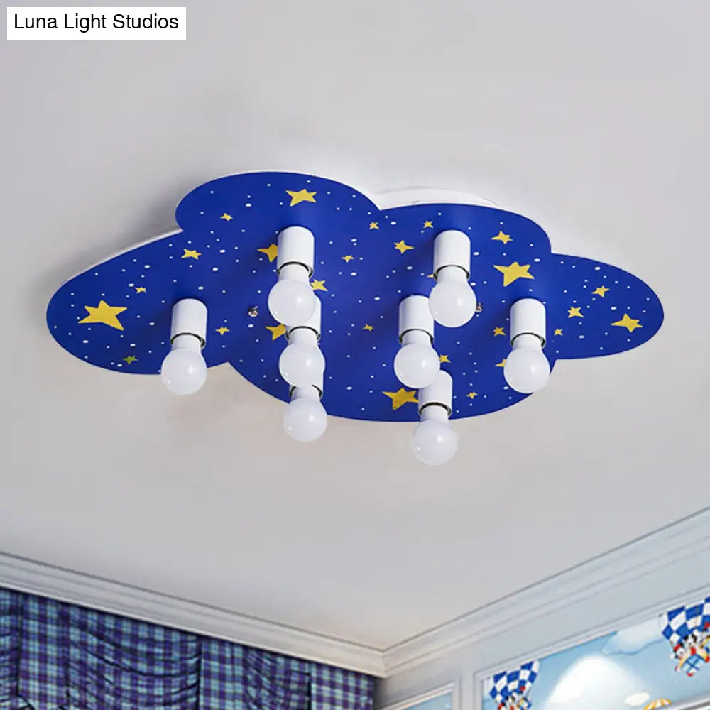 Cartoon Acrylic 8 - Light Starry Sky Ceiling Mount Lamp - Blue Flush For Kids Room
