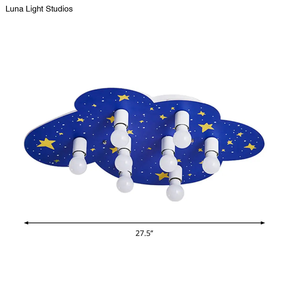 Cartoon Acrylic 8 - Light Starry Sky Ceiling Mount Lamp - Blue Flush For Kids Room