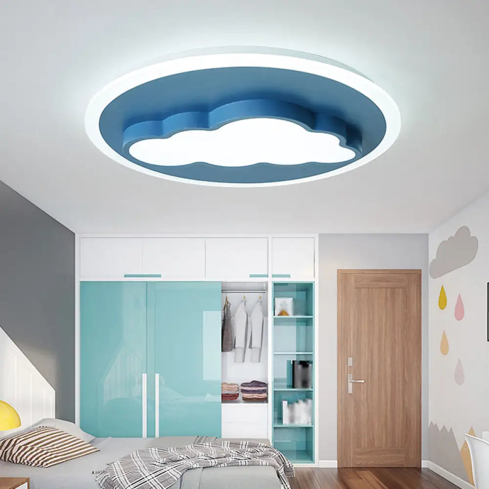 Cartoon Acrylic Blue Led Ceiling Lamp For Kids Bedroom - Cloud/Rudder Flush Light Fixture / Cloud