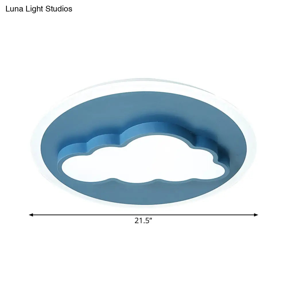 Cartoon Acrylic Blue Led Ceiling Lamp For Kids Bedroom - Cloud/Rudder Flush Light Fixture