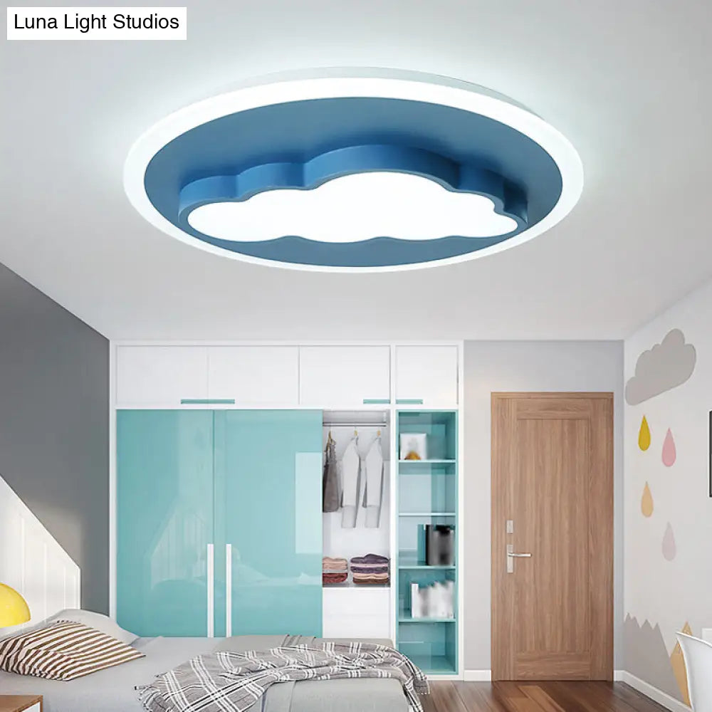 Cartoon Acrylic Blue Led Ceiling Lamp For Kids Bedroom - Cloud/Rudder Flush Light Fixture / Cloud