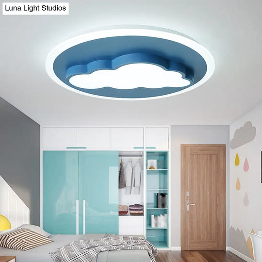 Cartoon Acrylic Blue Led Ceiling Lamp For Kids Bedroom - Cloud/Rudder Flush Light Fixture / Cloud