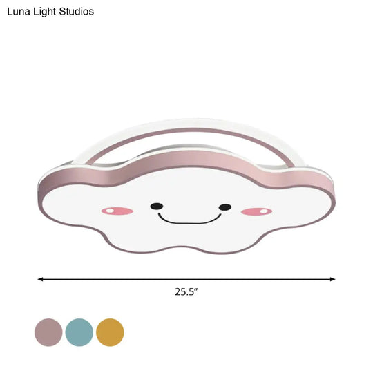 Cartoon Acrylic Cloud Led Flush Mount Ceiling Lamp In White Light - Gold/Blue/Pink 19.5’/25.5’ Wide