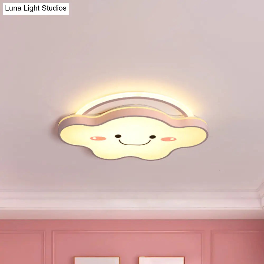 Cartoon Acrylic Cloud Led Flush Mount Ceiling Lamp In White Light - Gold/Blue/Pink 19.5’/25.5’ Wide