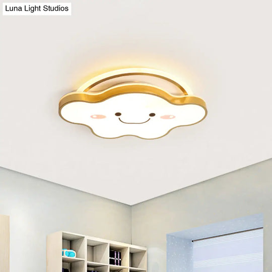 Cartoon Acrylic Cloud Led Flush Mount Ceiling Lamp In White Light - Gold/Blue/Pink 19.5’/25.5’ Wide