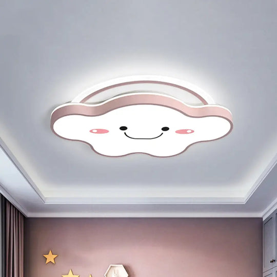 Cartoon Acrylic Cloud Led Flush Mount Ceiling Lamp In White Light - Gold/Blue/Pink 19.5’/25.5’