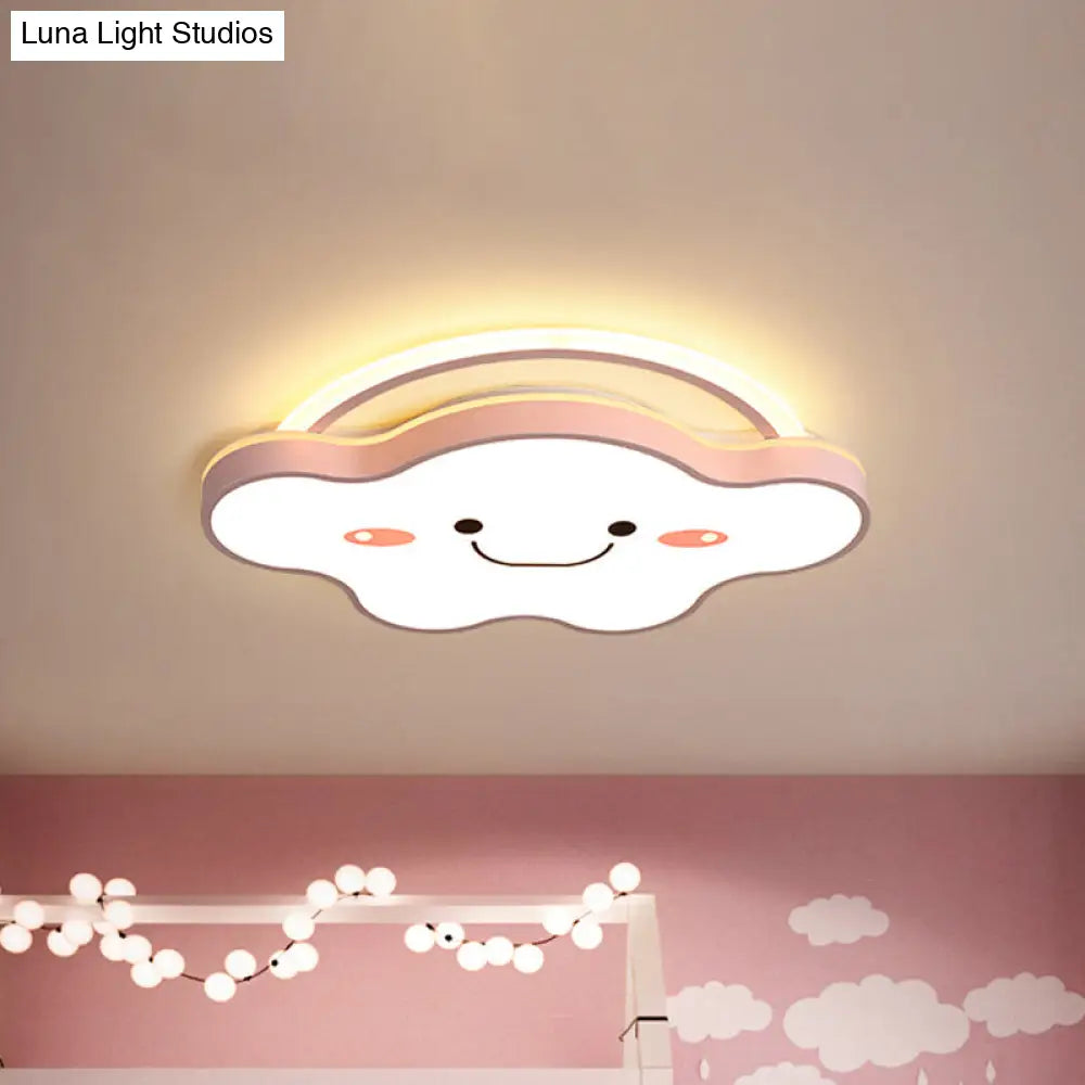 Cartoon Acrylic Cloud Led Flush Mount Ceiling Lamp In White Light - Gold/Blue/Pink 19.5/25.5 Wide