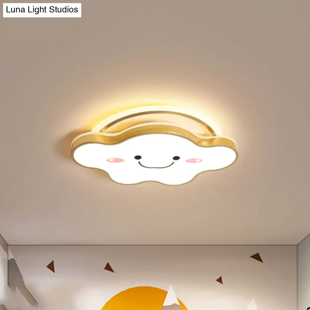 Cartoon Acrylic Cloud Led Flush Mount Ceiling Lamp In White Light - Gold/Blue/Pink 19.5/25.5 Wide