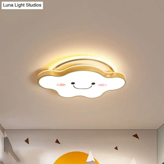 Cartoon Acrylic Cloud Led Flush Mount Ceiling Lamp In White Light - Gold/Blue/Pink 19.5/25.5 Wide