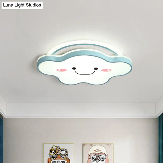 Cartoon Acrylic Cloud Led Flush Mount Ceiling Lamp In White Light - Gold/Blue/Pink 19.5’/25.5’ Wide