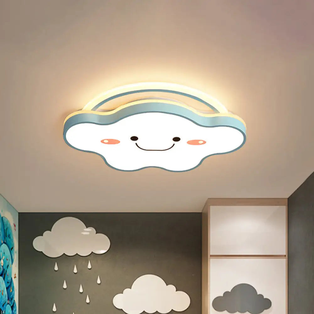 Cartoon Acrylic Cloud Led Flush Mount Ceiling Lamp In White Light - Gold/Blue/Pink 19.5’/25.5’