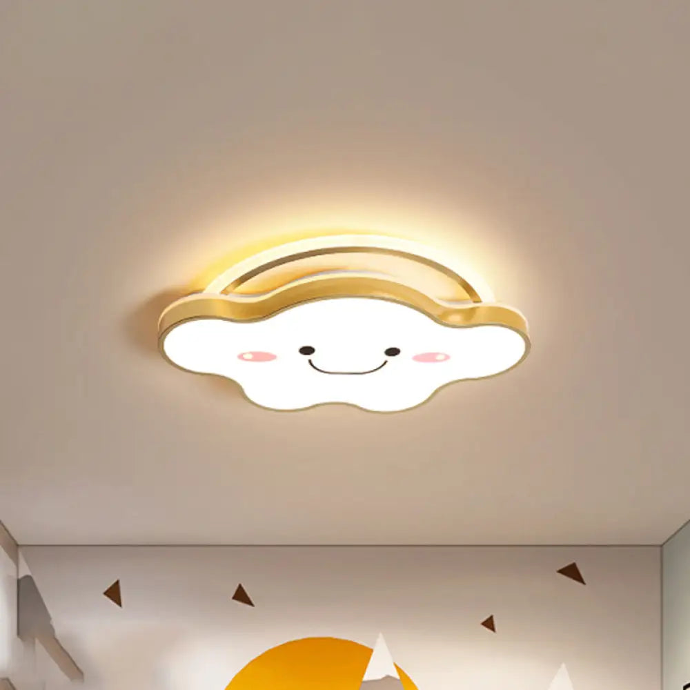 Cartoon Acrylic Cloud Led Flush Mount Ceiling Lamp In White Light - Gold/Blue/Pink 19.5’/25.5’