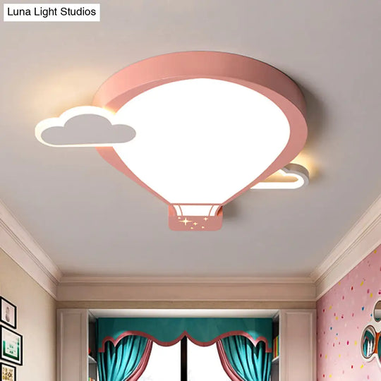 Cartoon Acrylic Led Ceiling Light: Hot Air Balloon Theme In Pink/Blue For Nursery Pink / White