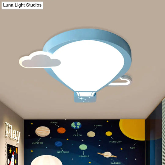 Cartoon Acrylic Led Ceiling Light: Hot Air Balloon Theme In Pink/Blue For Nursery