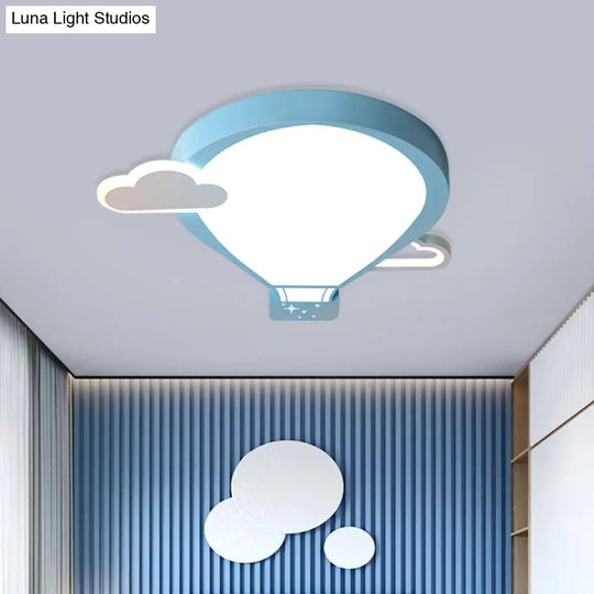 Cartoon Acrylic Led Ceiling Light: Hot Air Balloon Theme In Pink/Blue For Nursery