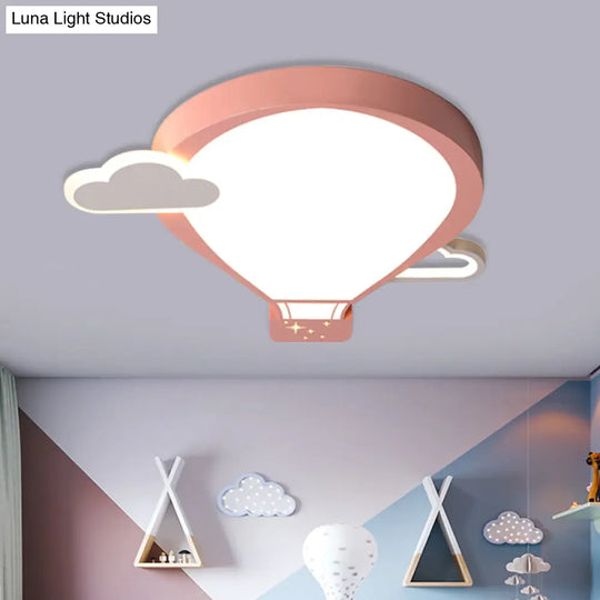 Cartoon Acrylic Led Ceiling Light: Hot Air Balloon Theme In Pink/Blue For Nursery