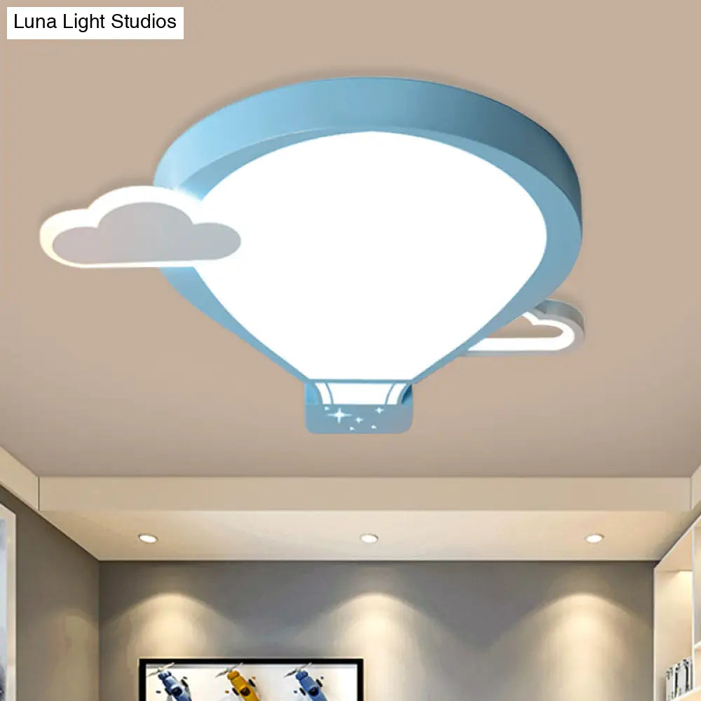 Cartoon Acrylic Led Ceiling Light: Hot Air Balloon Theme In Pink/Blue For Nursery Blue / Warm