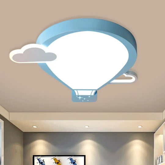 Cartoon Acrylic Led Ceiling Light: Hot Air Balloon Theme In Pink/Blue For Nursery Blue / Warm