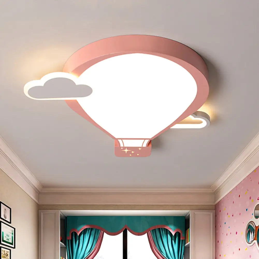 Cartoon Acrylic Led Ceiling Light: Hot Air Balloon Theme In Pink/Blue For Nursery Pink / White