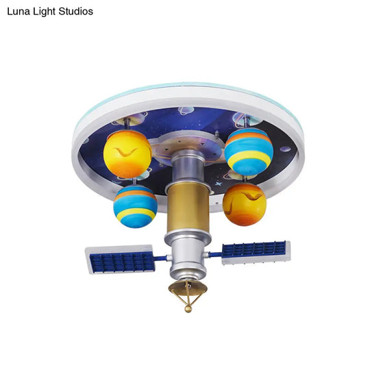 Cartoon Acrylic Led Kid-Bedroom Flush Ceiling Lamp In Yellow And Blue - Satellite Mount Fixture