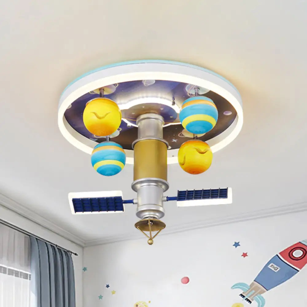 Cartoon Acrylic Led Kid - Bedroom Flush Ceiling Lamp In Yellow And Blue - Satellite Mount Fixture