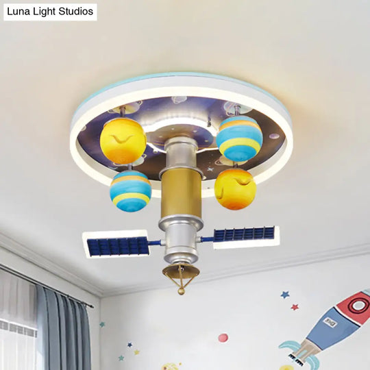 Cartoon Acrylic Led Kid-Bedroom Flush Ceiling Lamp In Yellow And Blue - Satellite Mount Fixture