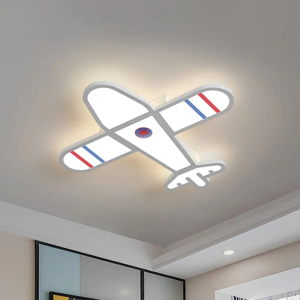 Cartoon Acrylic Led Plane Flushmount Light In White/Blue For Bedroom White