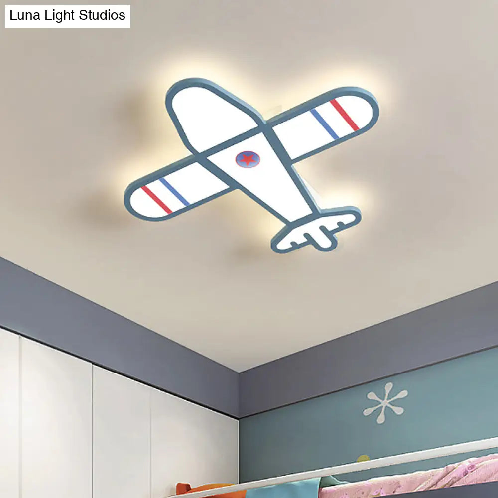 Cartoon Acrylic Led Plane Flushmount Light In White/Blue For Bedroom