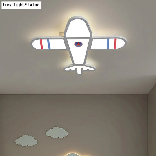 Cartoon Acrylic Led Plane Flushmount Light In White/Blue For Bedroom