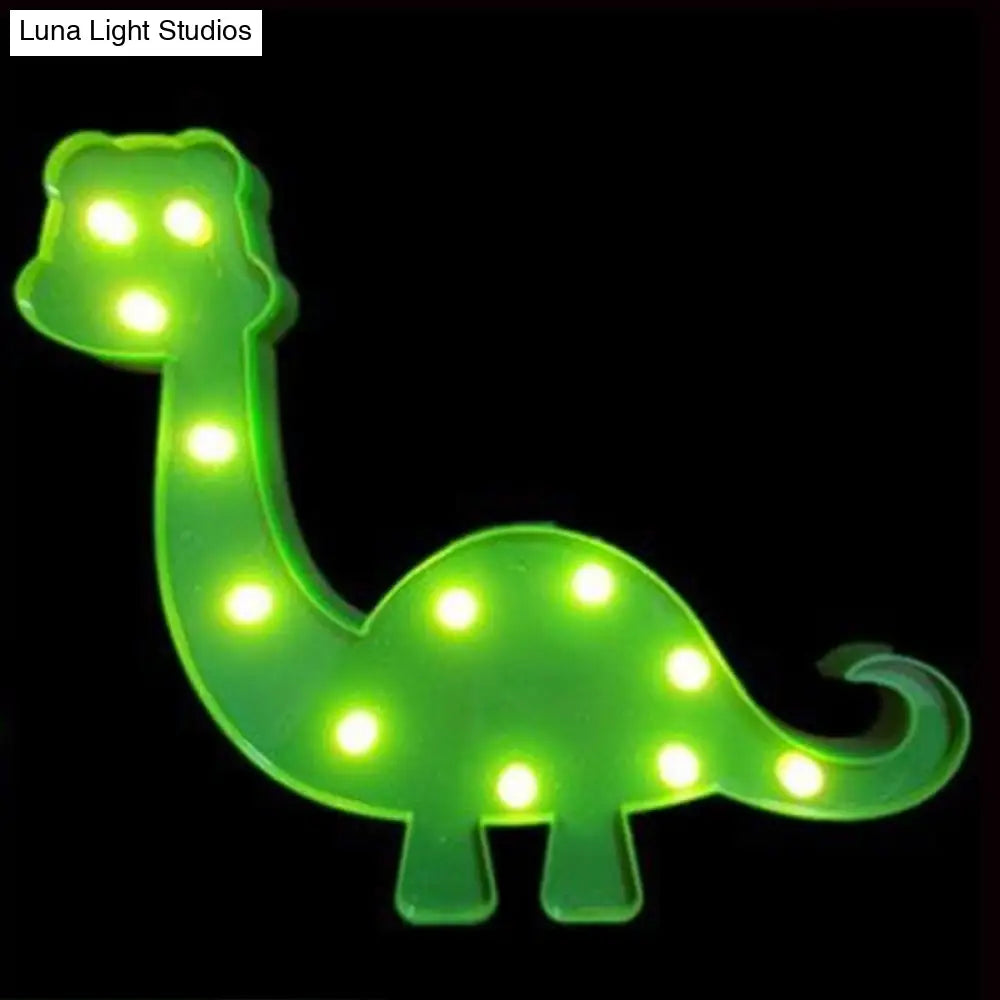 Cartoon Animal And Plant Led Night Light - Battery Operated Green Wall Lamp