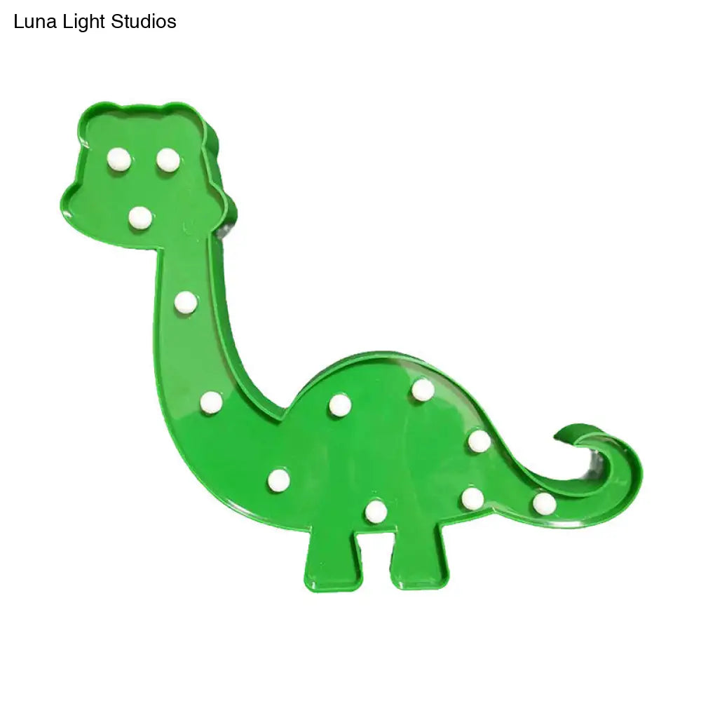 Cartoon Animal And Plant Led Night Light - Battery Operated Green Wall Lamp