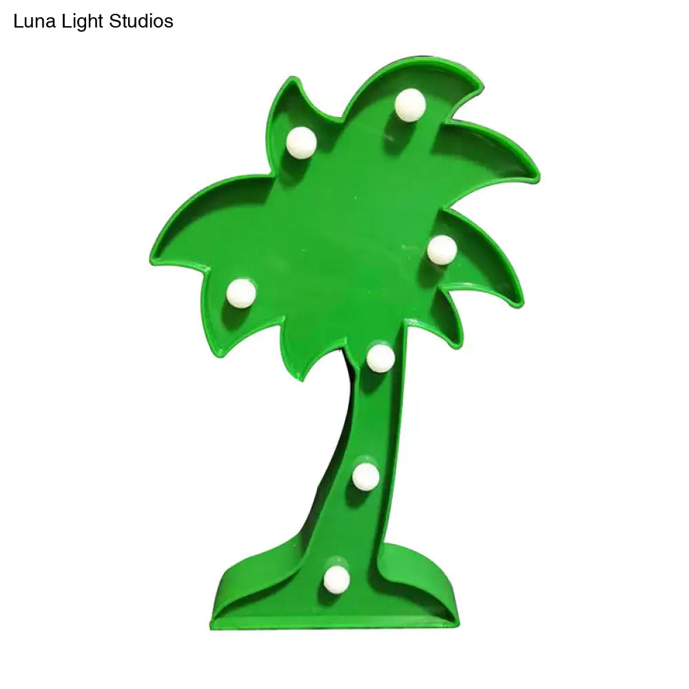 Cartoon Animal And Plant Led Night Light - Battery Operated Green Wall Lamp