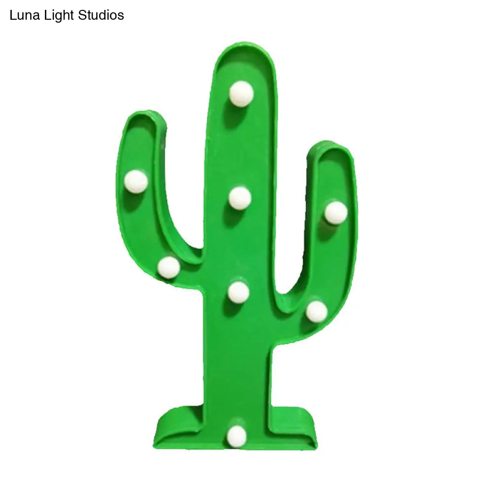 Cartoon Animal And Plant Led Night Light - Battery Operated Green Wall Lamp