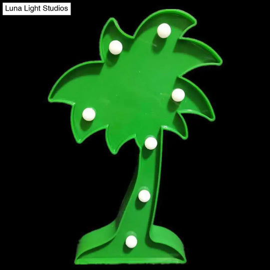 Cartoon Animal And Plant Led Night Light - Battery Operated Green Wall Lamp