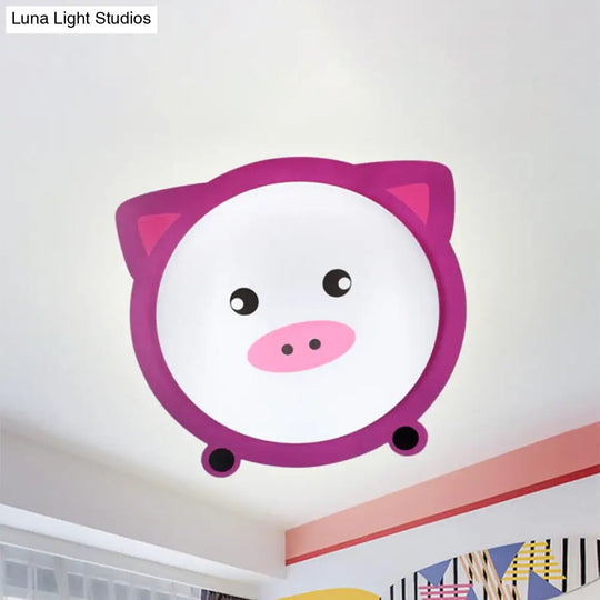 Cartoon Animal Shaped Ceiling Mount Light - Metal Flush For Nurseries And Corridors Pink / White