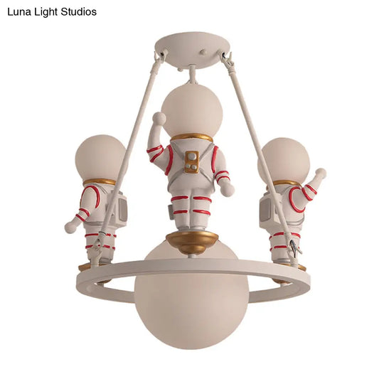 Cartoon Astronaut Resin Chandelier Light For Childs Room With White Acrylic Shade