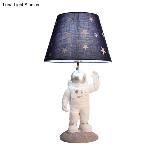 Cartoon Astronaut Table Lamp With Star Patterned Fabric Shade - Perfect Nightstand Lighting For Kids