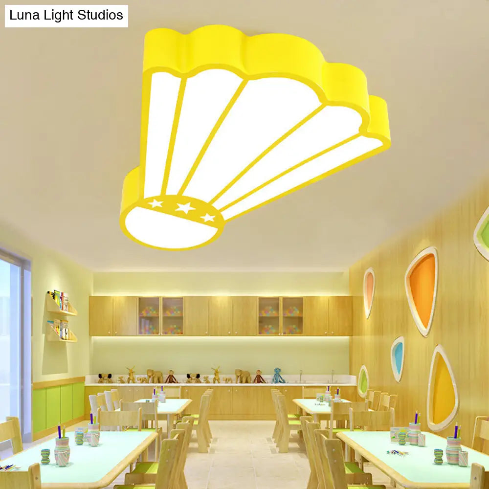 Cartoon Badminton Ceiling Light In Yellow - Perfect For Kindergarten / White